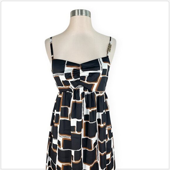 Karl Lagerfeld Printed Drop Hem Sweetheart Midi Logo Charm Dress NWT New 6 - Picture 3 of 6